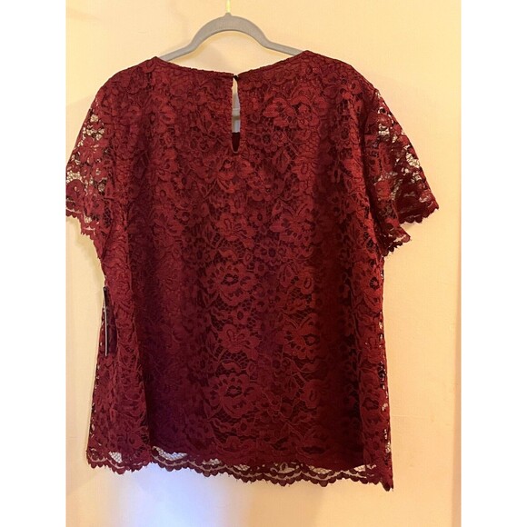 Tahari Top Blouse Women Size 2X Red Short Sleeves Round Neck Pullover - Picture 4 of 4